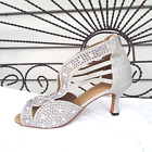 Silver Sequin Beaded Ankle Strap High Heel Pumps Shoes Size 8.5