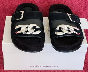 MARC FISHER  FRESNO LEATHER UPPER FAUX SANDAL BLACK FOR WOMEN Size 11 - Picture 1 of 3