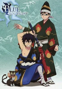 gran postal Ao no azul exorcista anime Okumura Rin Yukio Kuro - Imagen 1 de 2