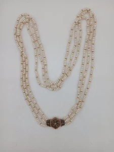 COLLANA LUNGA 3 FILI PERLE ACQUA DOLCE CON ORO - CHIUSURA CON SCAGLIE DIAMANTE - Bild 1 von 3