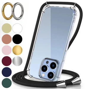 Handyhülle gold silber Ring Kette Strapcase Crossbody Hülle Clear iPhone 11 12 X - Bild 1 von 70