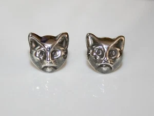 13MM X 13MM OXIDISED STERLING SILVER CAT HEAD STUD EARRINGS BOXED - Picture 1 of 4