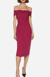 Cue Off The Shoulder Pencil Dress In Magnenta Size 8 NWT - Picture 1 of 12