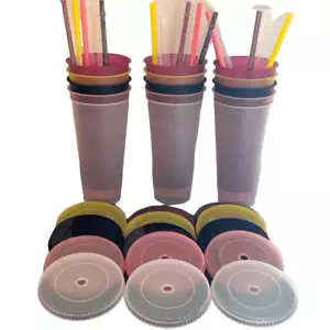 15 Reusable Cold Drink Water Tumbler Cups + Straws & Lids - Pool Party, 24oz NEW - Picture 1 of 11