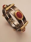 Vintage Monet Mixed Metal Chunky Bracelet with Red Cabochons (A1)