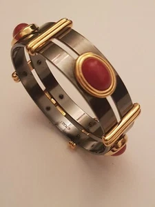 Vintage Monet Mixed Metal Chunky Bracelet with Red Cabochons (A1) - Picture 1 of 12