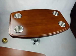 Varnished Painted Oak Table Top 600x380mm 4 Cup Holders Caravan RV Marine Boat - Picture 1 of 8