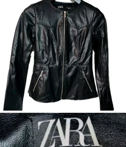 Chaqueta de cuero sintético para mujer Zara talla pequeña negra RN 77302 BONITA  - Imagen 1 de 8