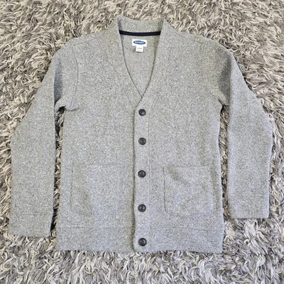 Antiguo Suéter Azul Marino Juvenil Grande 10-12 Gris Cárdigan Cuello en V Botón Bolsillos Delanteros Foto 1 de 4