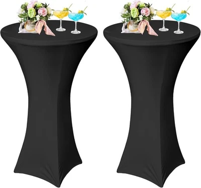 2 Pack Cocktail Table Covers,Spandex Stretch Tablecloth 80*110cm, 2pcs Black  - Image 1 of 4