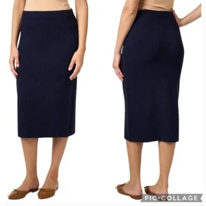 Vince Midnight Blue Ribbed Midi Pencil Skirt Size S - Bild 1 von 9