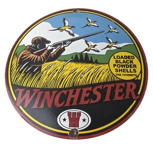 Vintage Winchester Porcelain Sign - Powder Shot Gun Shells Gas Pump Sign - Picture 1 of 14