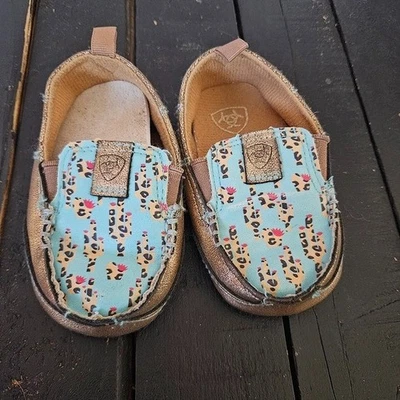 Ariat Baby Crib Shoes Leopard Cactus Moccasins Brown Gold and Blue - Image 1 of 4