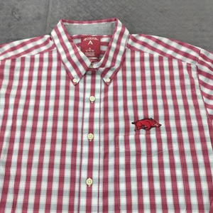 Arkansas Razorbacks Shirt Button Up Checkered Antigua Long Sleeve Men XL - Picture 1 of 13