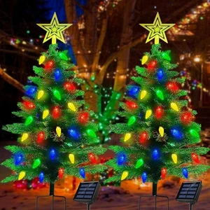 Paquete de 2 árboles de Navidad solares de 3,6 pies 100 LED 8 modos impermeables al aire libre luces de Navidad - Imagen 1 de 9