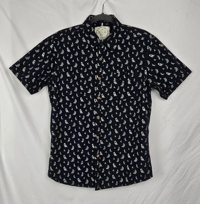 Native Code Navy Blue Nautical Sailboat Button-Up Short Sleeve Shirt Men's sz L - Image 1 of 4