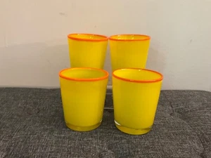 Hand Blown Canary Yellow w Orange Trim Art Glass Water Cup Tumbler - Picture 1 of 6