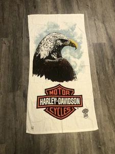 Toalla de playa vintage Harley Davidson Motorcycles 1986 Eagle y logotipo grande 58"x 30" - Imagen 1 de 5