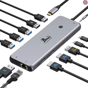 USB C Hub USB C Docking Station Dual Monitor 13 in 1 Triple Display Multiport - Picture 1 of 9