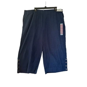 Caribbean Joe Blue Elastic Waist Solid Pattern Casual Cropped Capri Pant XXL - Picture 1 of 5