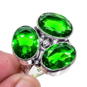 Anello gioiello design antico fatto a mano pietra preziosa quarzo tsavorite s.8 M1490 - Foto 1 di 5