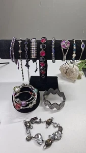 Silver /black Tone Jewellery bracelet bundle Rhinestone Modern Job Lot x 12  - Picture 1 of 14