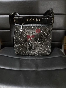 Glamour Kitty Rhinestone Crossbody Purse Shoulder Sling Handbag 11"×10" - Picture 1 of 7