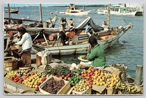 Nassau Bahamas Waterfront Market Produce Vendors Postcard c1970s - Picture 1 of 2