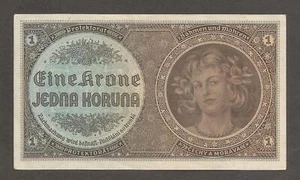 Bohemia-Moravia 1 Koruna N.D. (1940); AU; P-3; BNB-B103a; Girl; WWII; Prefix "C" - Picture 1 of 2