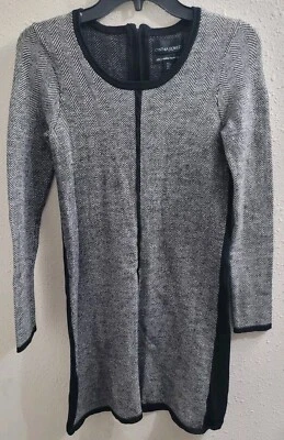 Cynthia Rowley Extrafine 美利奴羊毛毛衣连衣裙人字形长袖 S — 第 1/4 张图片