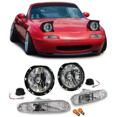 CARPARTS-ONLINE GMBH Kit fari in vetro trasparente con frecce cromate per Mazda MX5 NA 90-98
