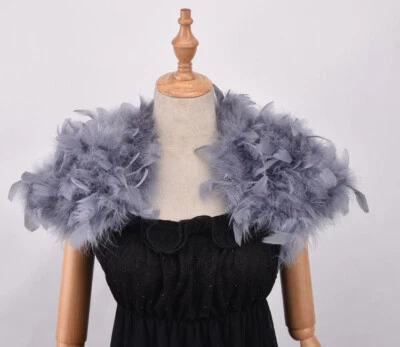 Capa de bolero de piel de avestruz real encogerse de hombros para novia boda fiesta Foto 1 de 4