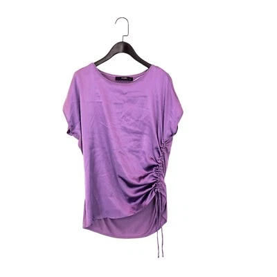 Hallhuber Purple Ruched Tie Side Silk Blend Satin Blouse - Size S 10 - Image 1 of 4