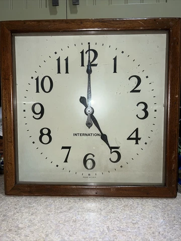 Antique International Time Recording Oak Wall Mount Clock Working I.T.R Cover