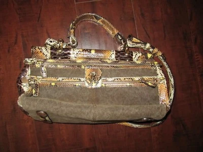 Roberto Cavalli Diva Crossbody Bag Canvas Phyton trim, Brown, Rare, Mint - Image 1 of 4