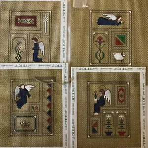 Needlepoint Hand Stitch Painted Gold Canvas Designing Women Four Cathedral Tiles - Picture 1 of 6