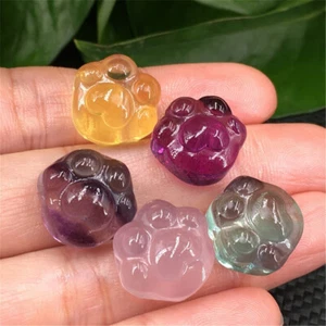 1PC Natural Colorful Fluorite Quartz Crystal Cat Paw Skull Hand Carved Healing - Picture 1 of 11