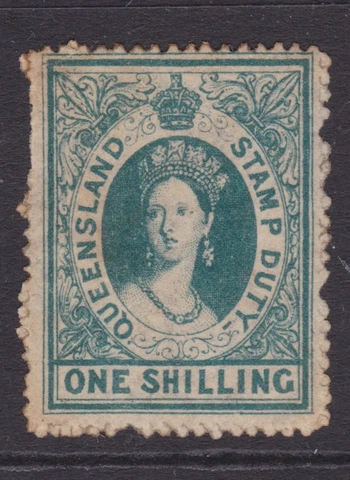 QUEENSLAND RARE 1866 1/- Blue Green QV STAMP DUTYMINT/MH SG F3 CV$340 (NF89) Cover