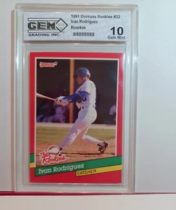 1991 IVAN RODRIGUEZ DONRUSS #33 GEM10 ROOKIE TEXAS RANGERS BASEBALL KARTE #8044 - Bild 1 von 2