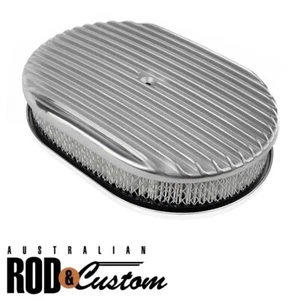 Air Cleaner 12 Inch Oval Full Finned Aluminium + Element Suit 4 Barrel Hot Rod - Picture 1 of 9
