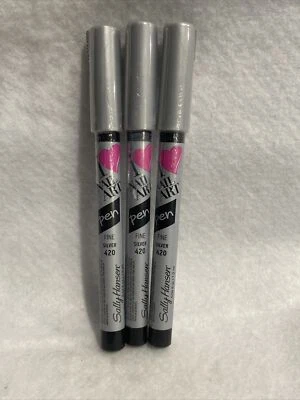 Lote de 3 bolígrafos de esmalte de uñas punta fina Sally Hansen I corazón arte en uñas -420 plata Foto 1 de 2