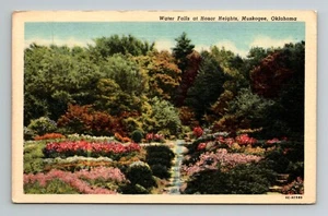 Tarjeta postal de lino sin publicar Water Falls Honor Heights Muskogee Oklahoma OK - Imagen 1 de 2