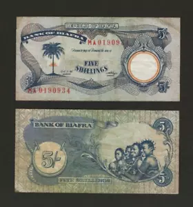 BIAFRA 5 Shillings 1969, P-3a, Second Series, Issued Banknote, Circulated. - Picture 1 of 1