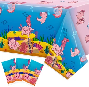3Pack Pink Cartoon Axolotl Party Table Cover Reptile Animals Waterproof Dispo... - Picture 1 of 1