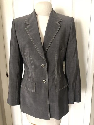 Escada Margaretha Ley 修身灰色夹克尺寸 38 复古 1980 年代 — 第 1/4 张图片