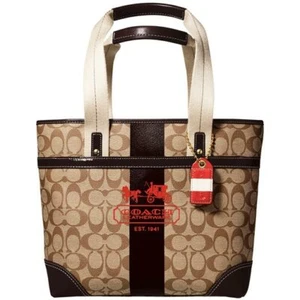 COACH Tote Bag Signature C Coated Khaki Brown Heritage 11349 carriage Horse New - Picture 1 of 3