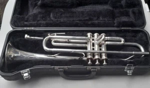 VINTAGE GRAFTON TRUMPET DALLAS LONDON SILVER PLATED JUPITER MOUTH PIECE W CASE - Picture 1 of 22