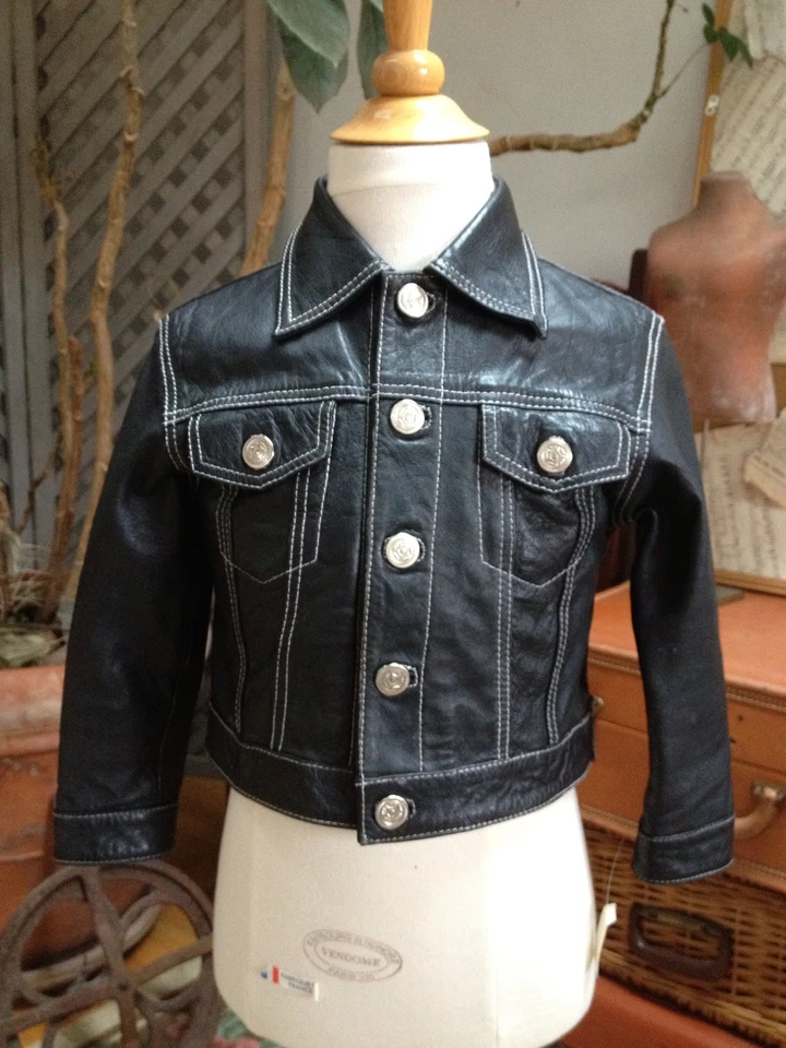 ABRIGO DE CUERO "Jean" negro recortado para niña FLORES DE ZOE 3 4 5 Foto 1 de 3