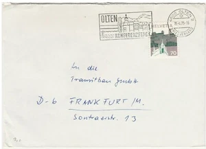 Cubierta Suiza, 1975. Olten to Frankfurt. Ciudad de conferencias antigua   - Imagen 1 de 2