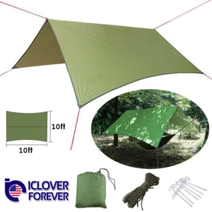 Waterproof Camping Tent Tarp Shelter Hammock Cover Lightweight Rain Fly 10x10 ft - Picture 1 of 12